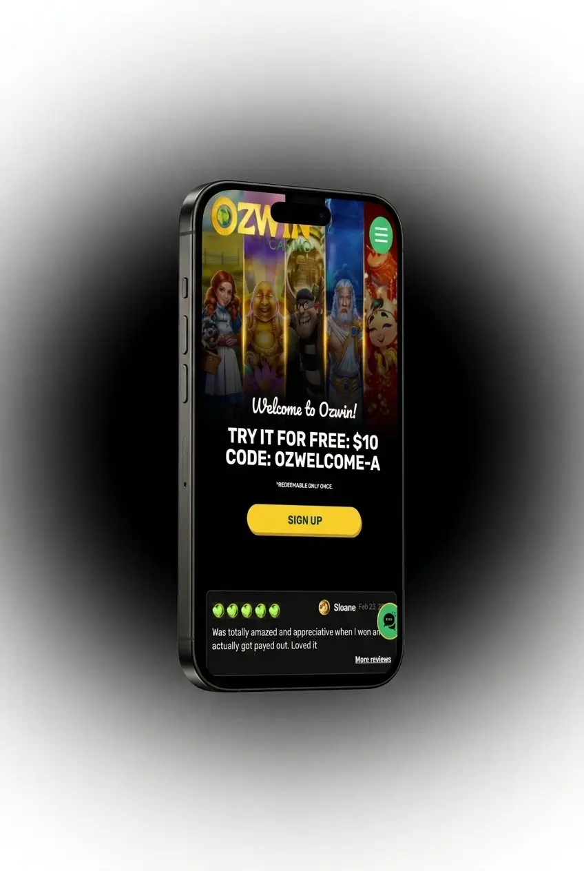 Ozwin mobile app registration screen showing sign-up steps for Australian players aged 18 and over in under 3 minutes