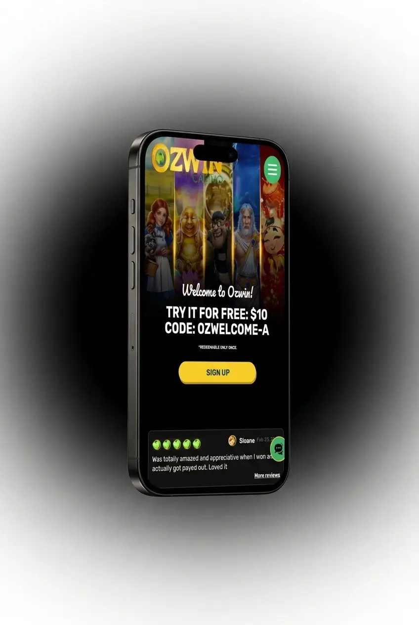 Ozwin mobile app registration screen showing sign-up steps for Australian players aged 18 and over in under three minutes